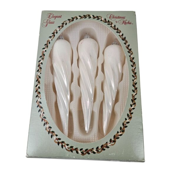 Christmas by Krebs Elegant Glass Icicle Ornaments White Blue Set of 6 Holiday - Picture 3 of 11